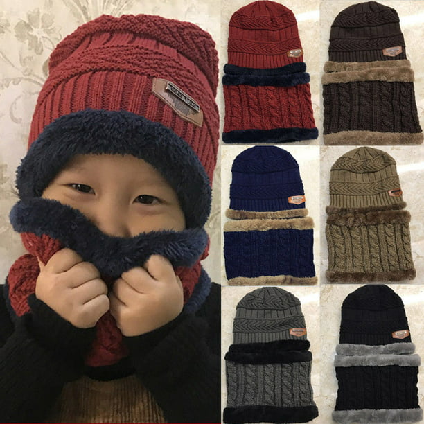 Winter Warm Knitted Crochet Beanie Hat Cap Scarf Set Baby Toddler Kids Boy Girl